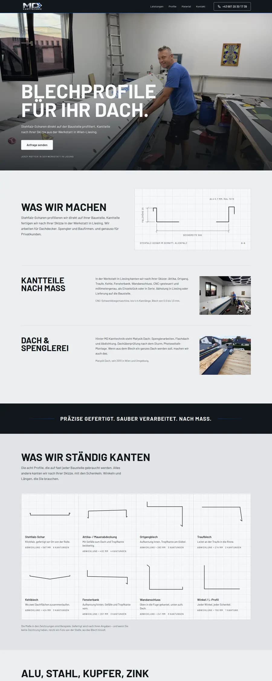 Die von bown gebaute Website für MD Kanttechnik