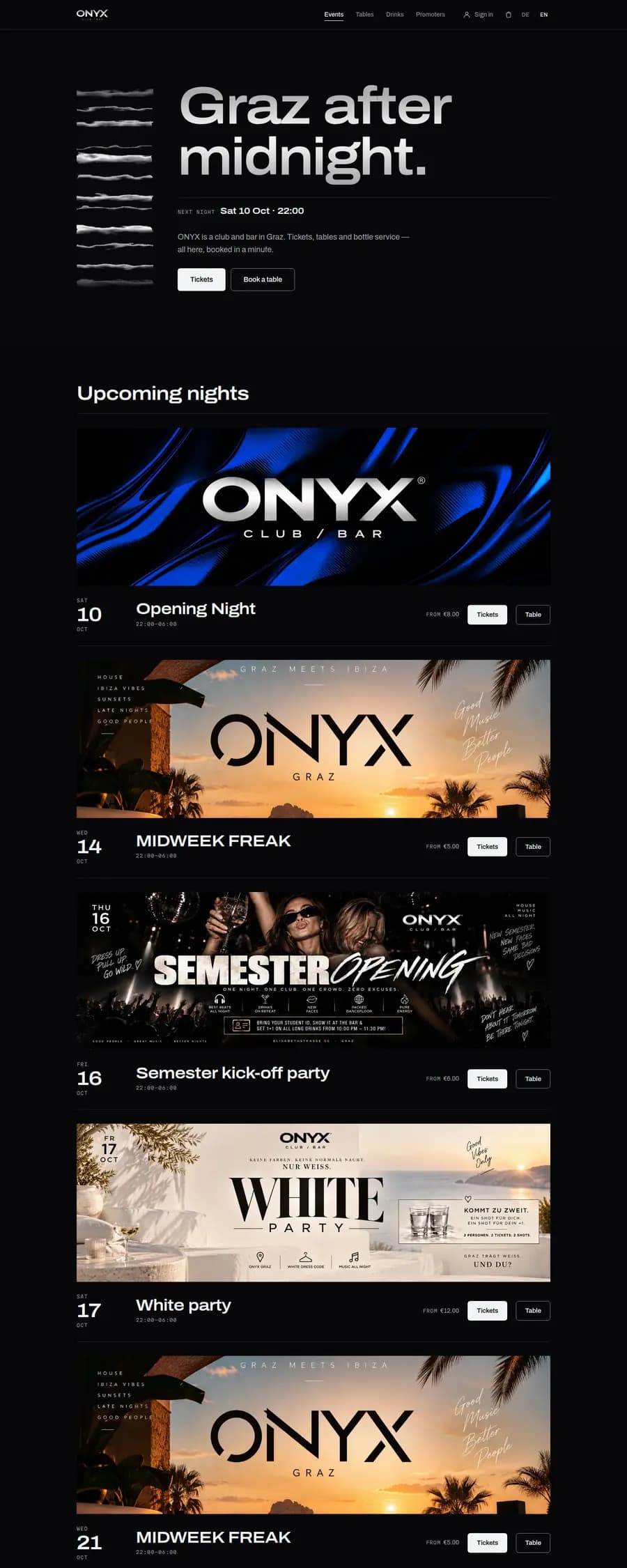 Die von bown gebaute Website für ONYX Graz