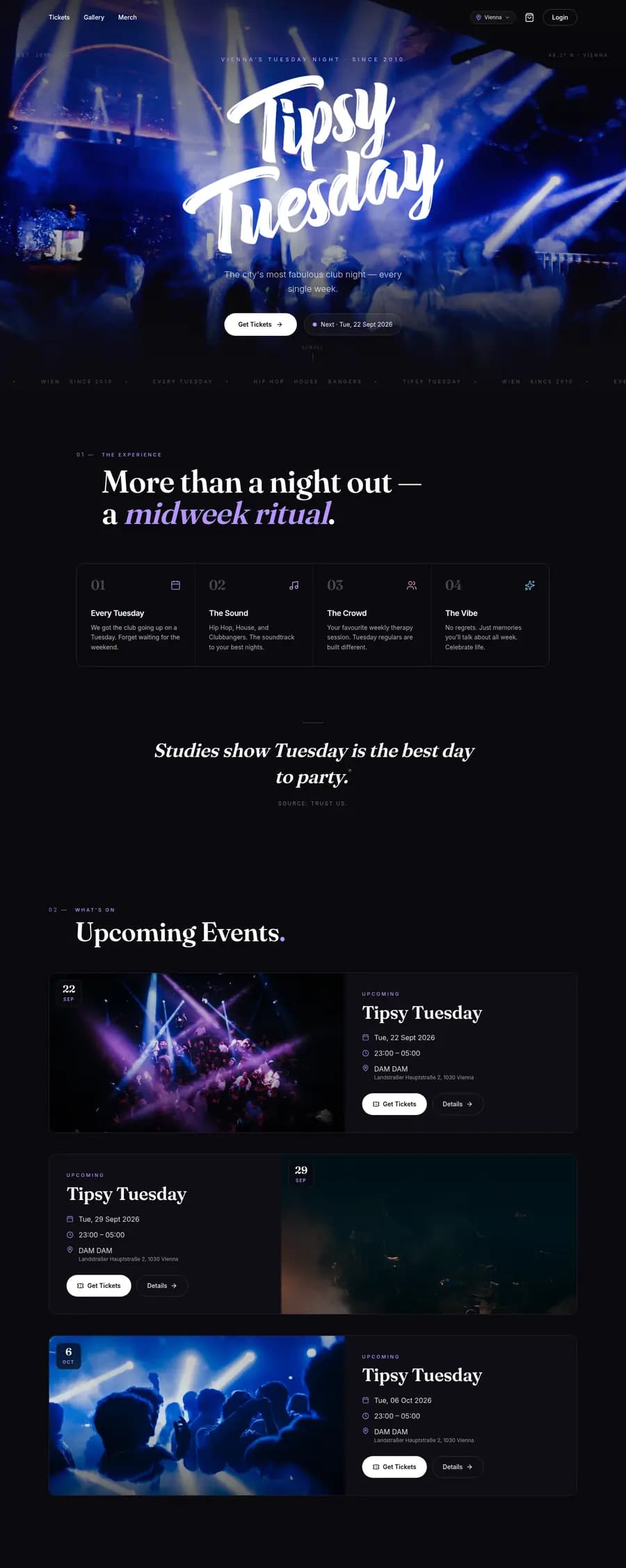 Die von bown gebaute Website für Tipsy Tuesday